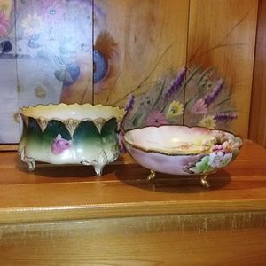 Pair of Antique Gold Painted Porcelain Bowls 1ate 1930s/early 1940s; Vintage